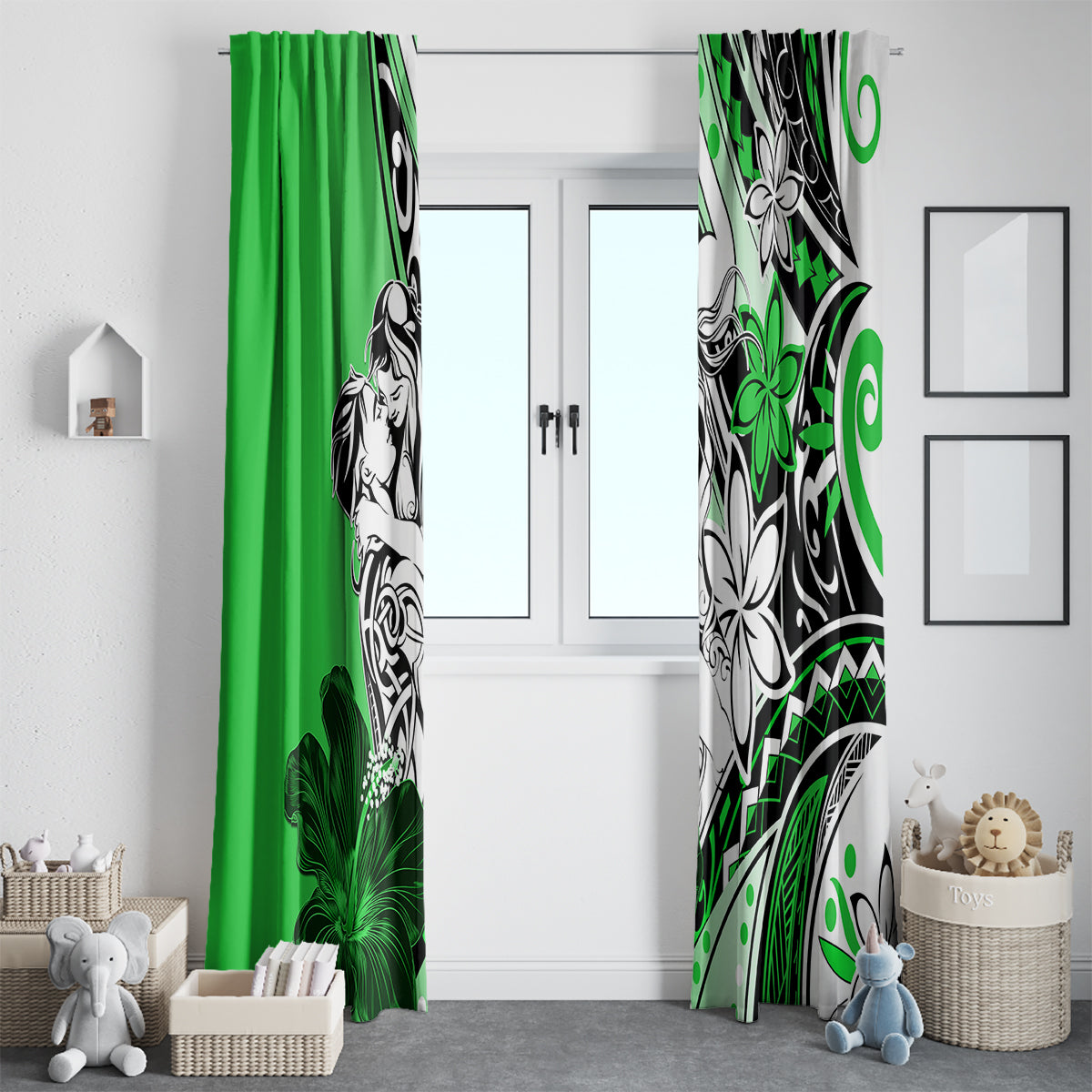 Polynesian Valentine Window Curtain Couple Floral Unique Green Version LT01 - Polynesian Pride