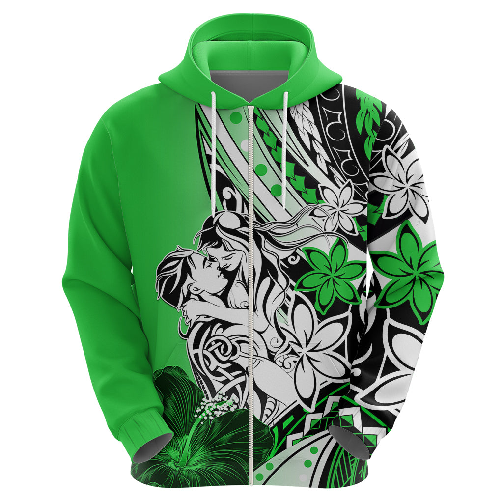 Polynesian Valentine Zip Hoodie Couple Floral Unique Green Version LT01 - Polynesian Pride