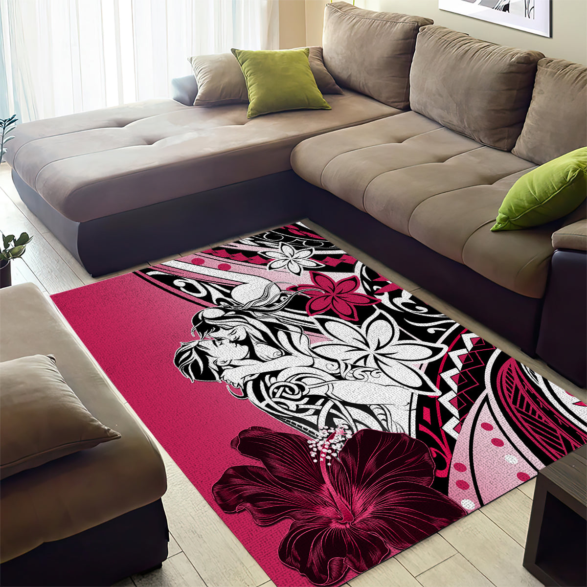Polynesian Valentine Area Rug Couple Floral Unique Pink Version LT01 - Polynesian Pride