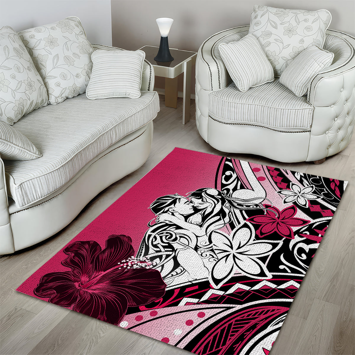 Polynesian Valentine Area Rug Couple Floral Unique Pink Version LT01 - Polynesian Pride