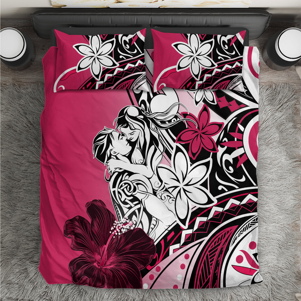 Polynesian Valentine Bedding Set Couple Floral Unique Pink Version LT01 Pink - Polynesian Pride