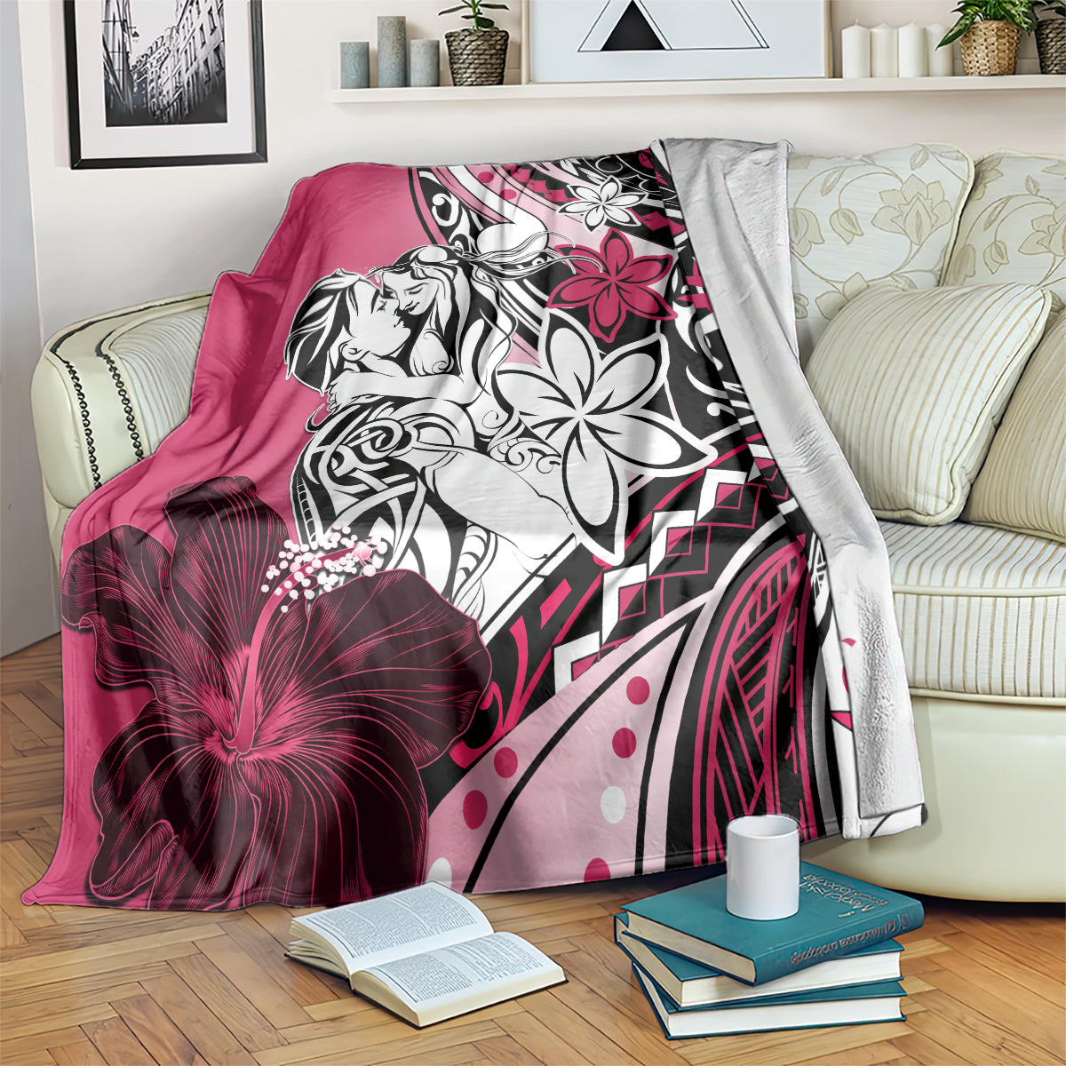 Polynesian Valentine Blanket Couple Floral Unique Pink Version LT01 - Polynesian Pride