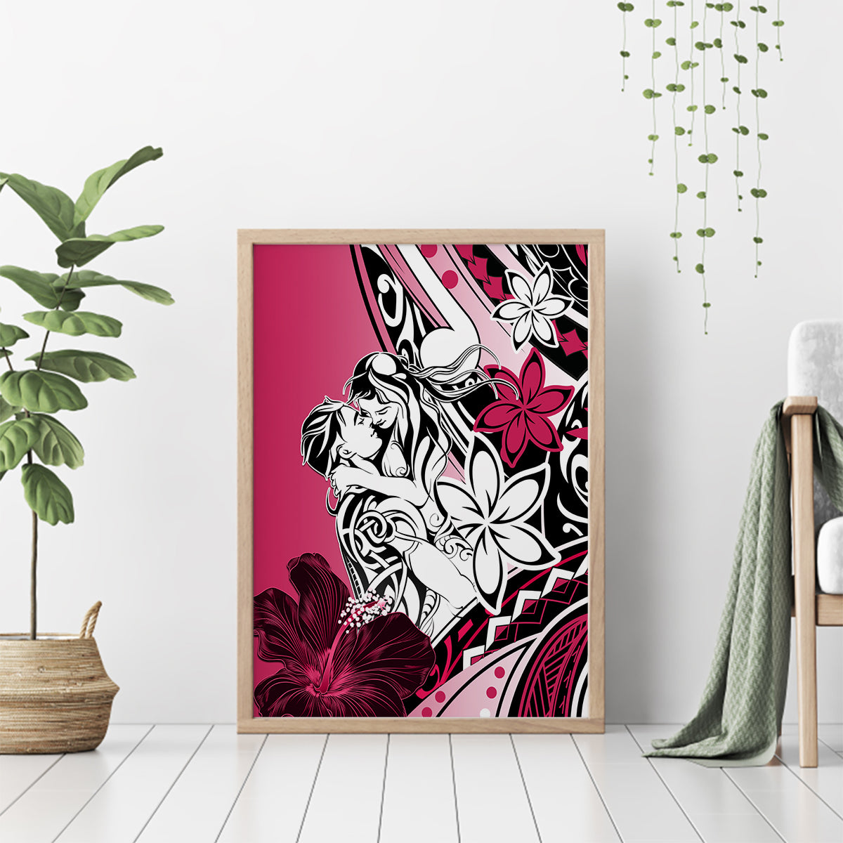 Polynesian Valentine Canvas Wall Art Couple Floral Unique Pink Version LT01 - Polynesian Pride