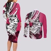 Polynesian Valentine Couples Matching Long Sleeve Bodycon Dress and Long Sleeve Button Shirt Couple Floral Unique Pink Version LT01 - Polynesian Pride