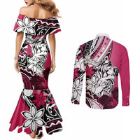 Polynesian Valentine Couples Matching Mermaid Dress and Long Sleeve Button Shirt Couple Floral Unique Pink Version LT01 - Polynesian Pride