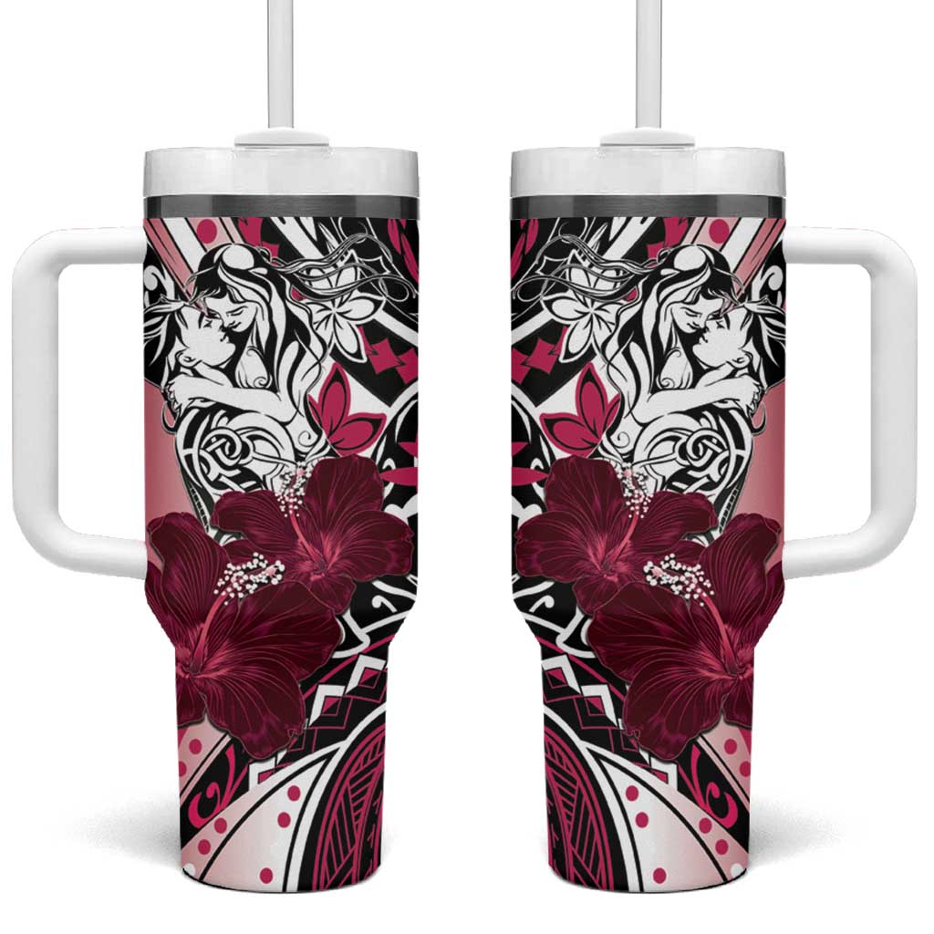 Polynesian Valentine Tumbler With Handle Couple Floral Unique Pink Version