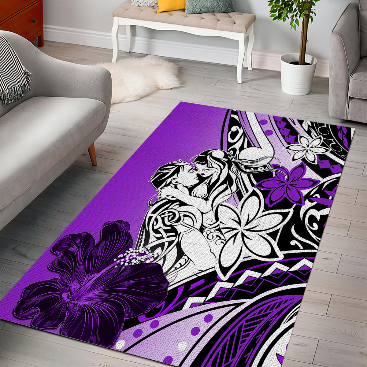 Polynesian Valentine Area Rug Couple Floral Unique Purple Version LT01 - Polynesian Pride