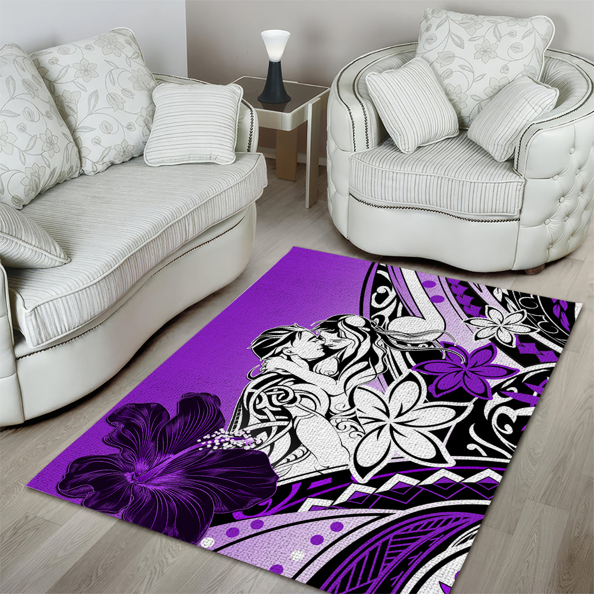 Polynesian Valentine Area Rug Couple Floral Unique Purple Version LT01 - Polynesian Pride