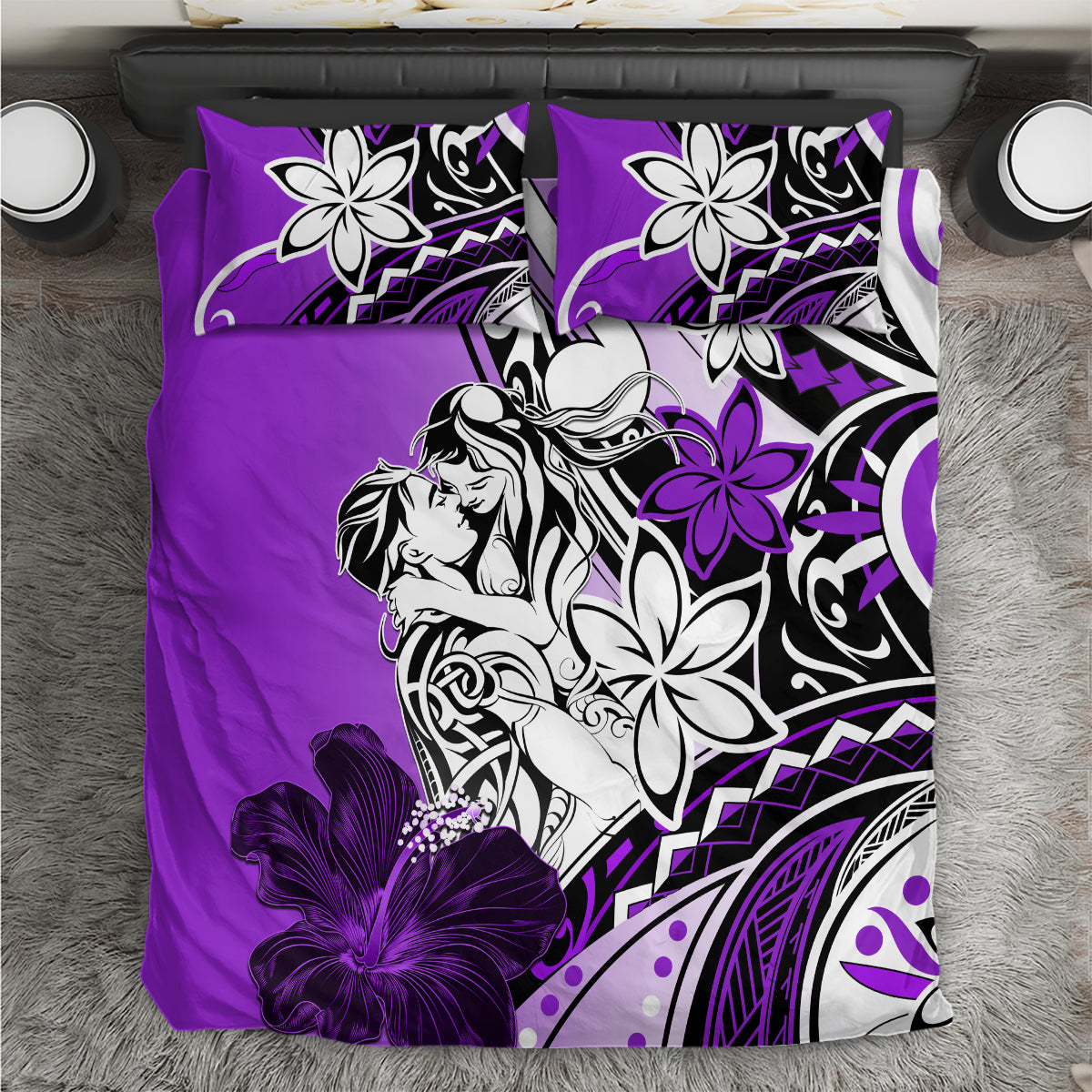 Polynesian Valentine Bedding Set Couple Floral Unique Purple Version LT01 Purple - Polynesian Pride