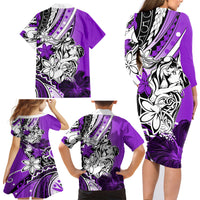 Polynesian Valentine Family Matching Long Sleeve Bodycon Dress and Hawaiian Shirt Couple Floral Unique Purple Version LT01 - Polynesian Pride