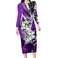 Polynesian Valentine Family Matching Long Sleeve Bodycon Dress and Hawaiian Shirt Couple Floral Unique Purple Version LT01 Mom's Dress Purple - Polynesian Pride