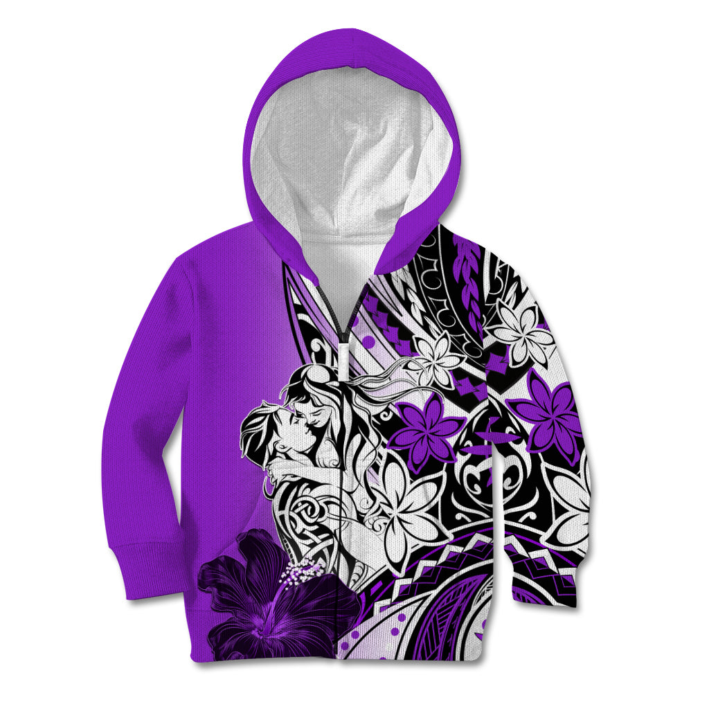 Polynesian Valentine Kid Hoodie Couple Floral Unique Purple Version LT01 Zip Hoodie Purple - Polynesian Pride