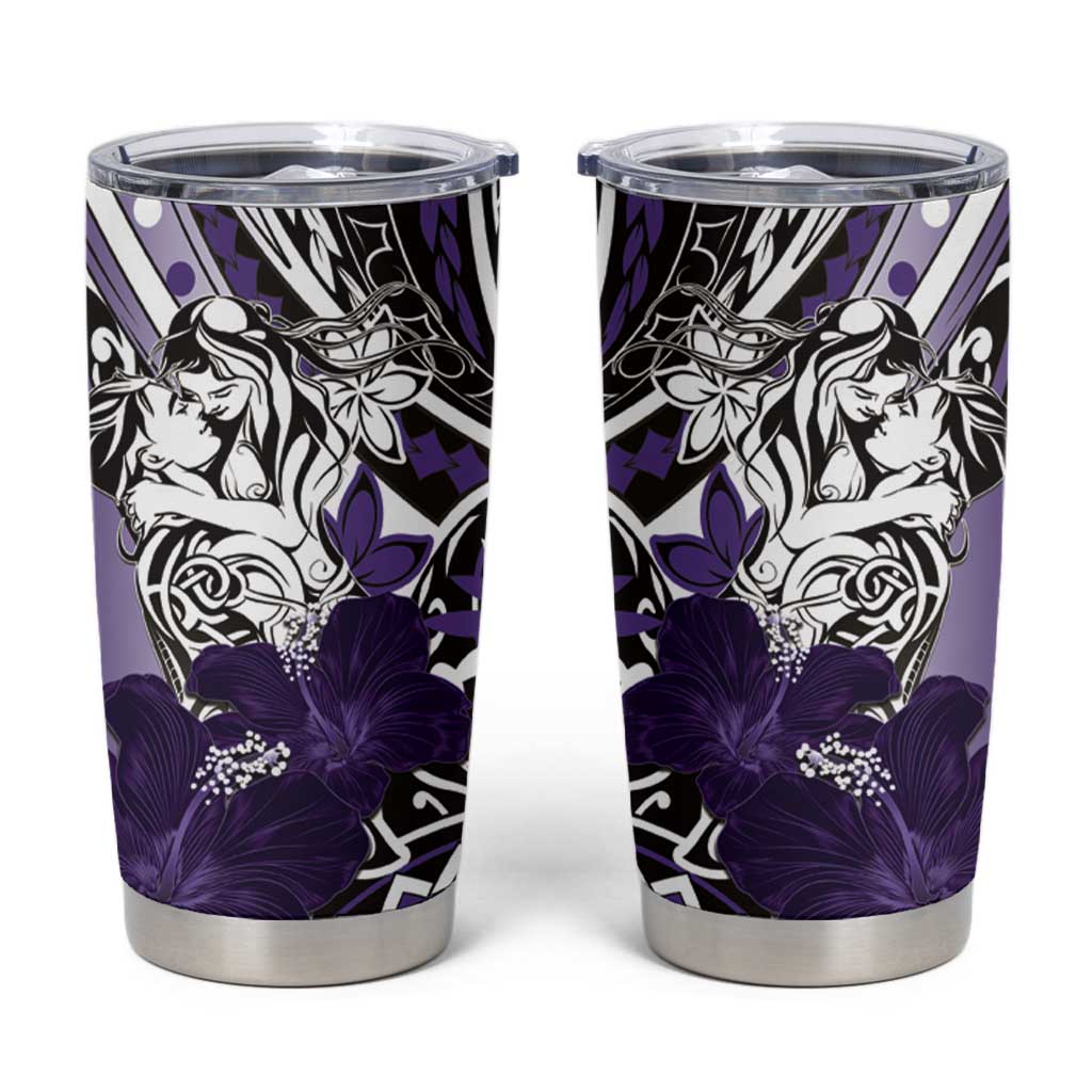 Polynesian Valentine Tumbler Cup Couple Floral Unique Purple Version