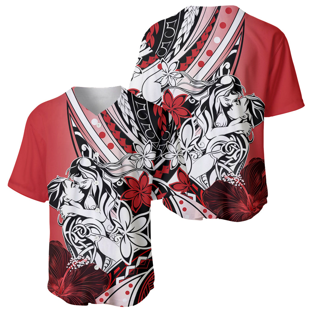 Polynesian Valentine Baseball Jersey Couple Floral Unique Red Version LT01 - Polynesian Pride