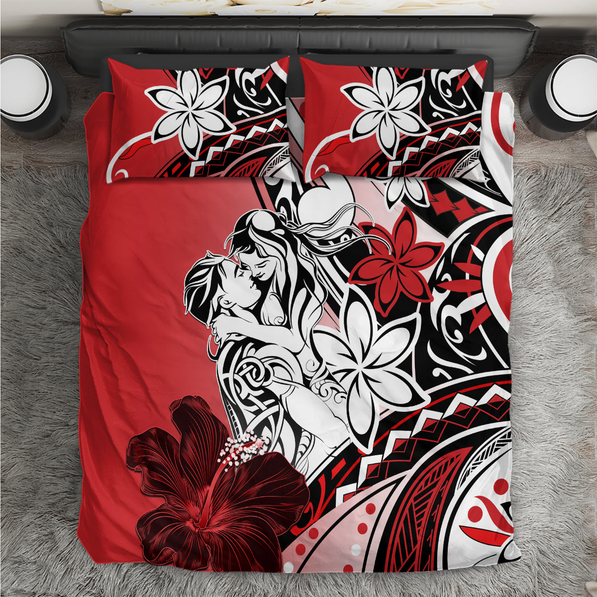 Polynesian Valentine Bedding Set Couple Floral Unique Red Version LT01 Red - Polynesian Pride