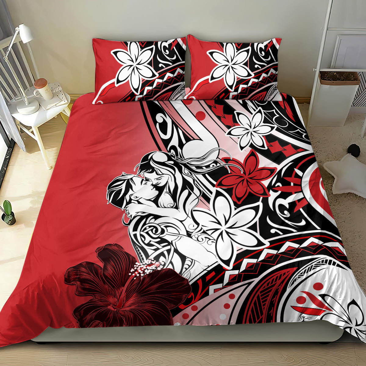Polynesian Valentine Bedding Set Couple Floral Unique Red Version LT01 - Polynesian Pride