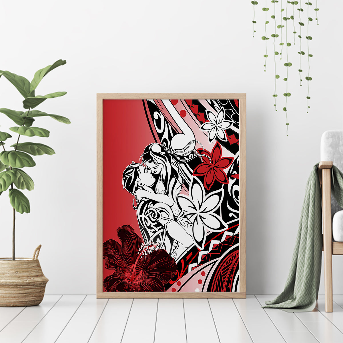 Polynesian Valentine Canvas Wall Art Couple Floral Unique Red Version LT01 - Polynesian Pride
