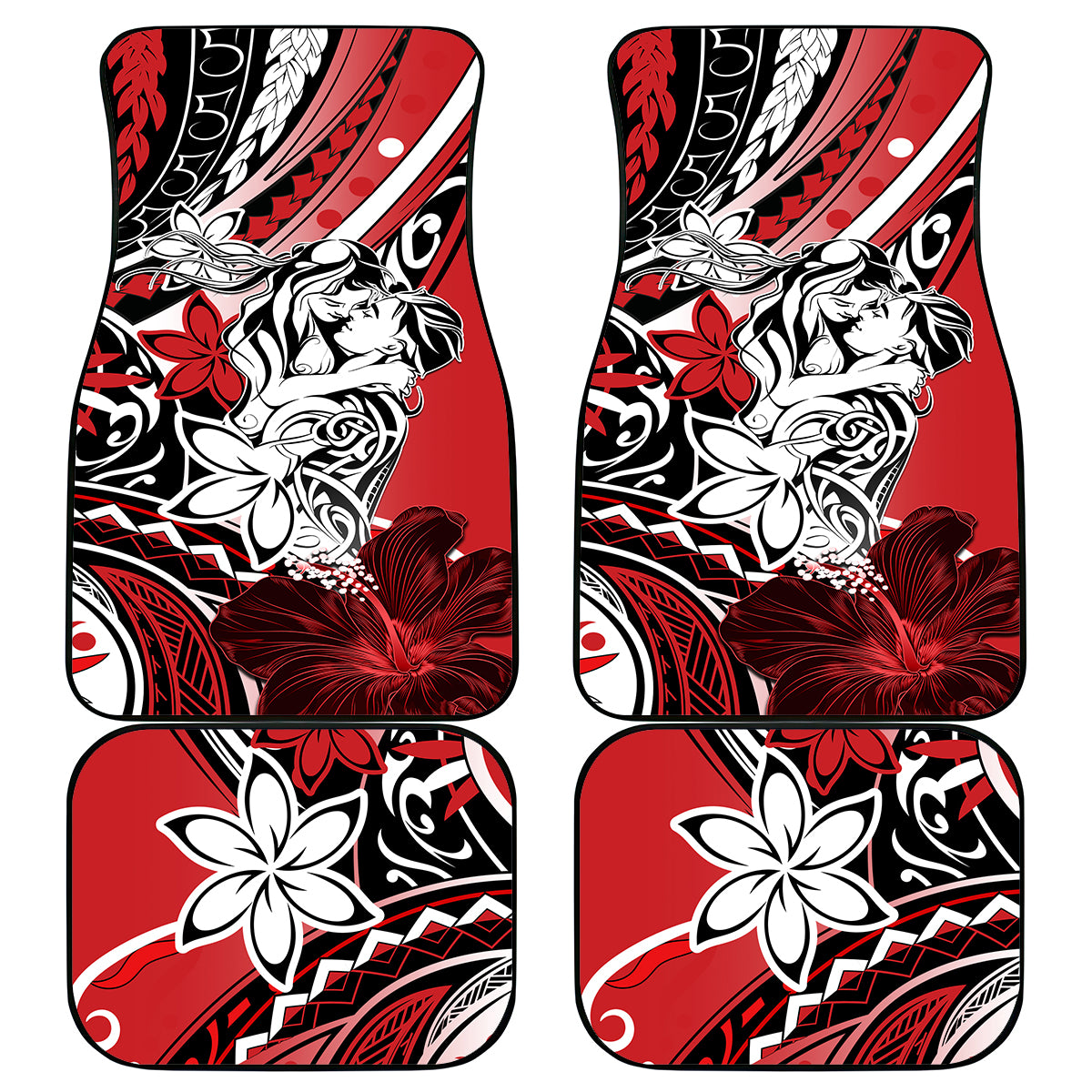 Polynesian Valentine Car Mats Couple Floral Unique Red Version LT01 Red - Polynesian Pride