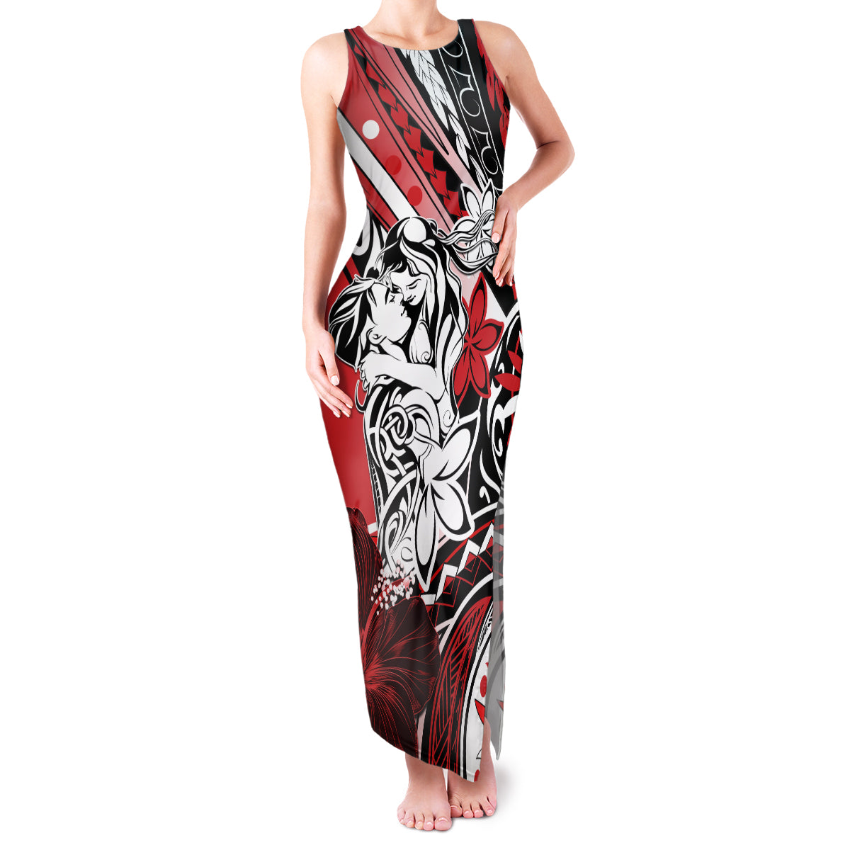 Polynesian Valentine Family Matching Tank Maxi Dress and Hawaiian Shirt Couple Floral Unique Red Version LT01 Mom's Dress Red - Polynesian Pride