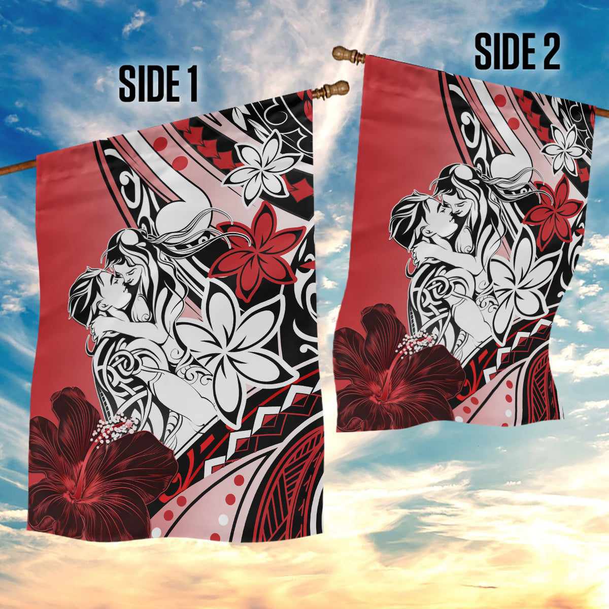 Polynesian Valentine Garden Flag Couple Floral Unique Red Version LT01 - Polynesian Pride