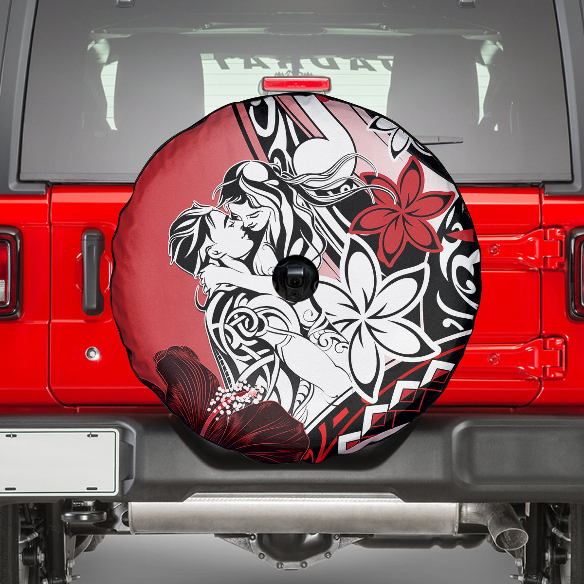 Polynesian Valentine Spare Tire Cover Couple Floral Unique Red Version LT01 - Polynesian Pride