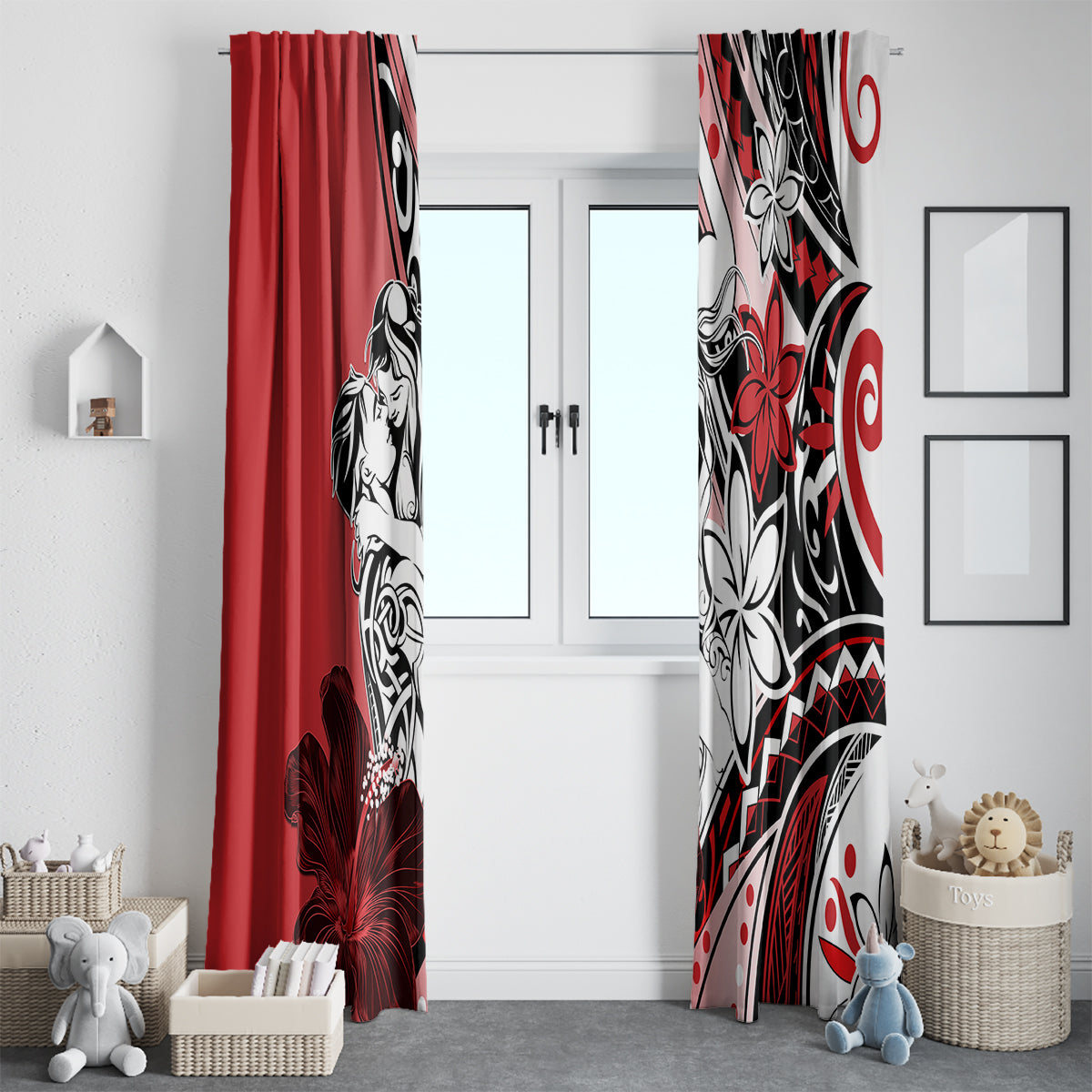 Polynesian Valentine Window Curtain Couple Floral Unique Red Version LT01 - Polynesian Pride