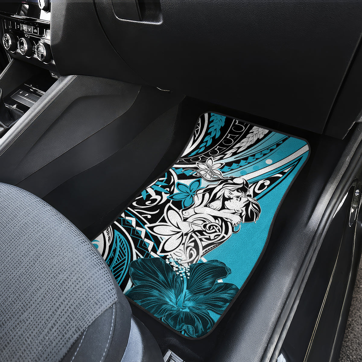 Polynesian Valentine Car Mats Couple Floral Unique Sky Blue Version LT01 - Polynesian Pride