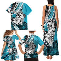 Polynesian Valentine Family Matching Tank Maxi Dress and Hawaiian Shirt Couple Floral Unique Sky Blue Version LT01 - Polynesian Pride