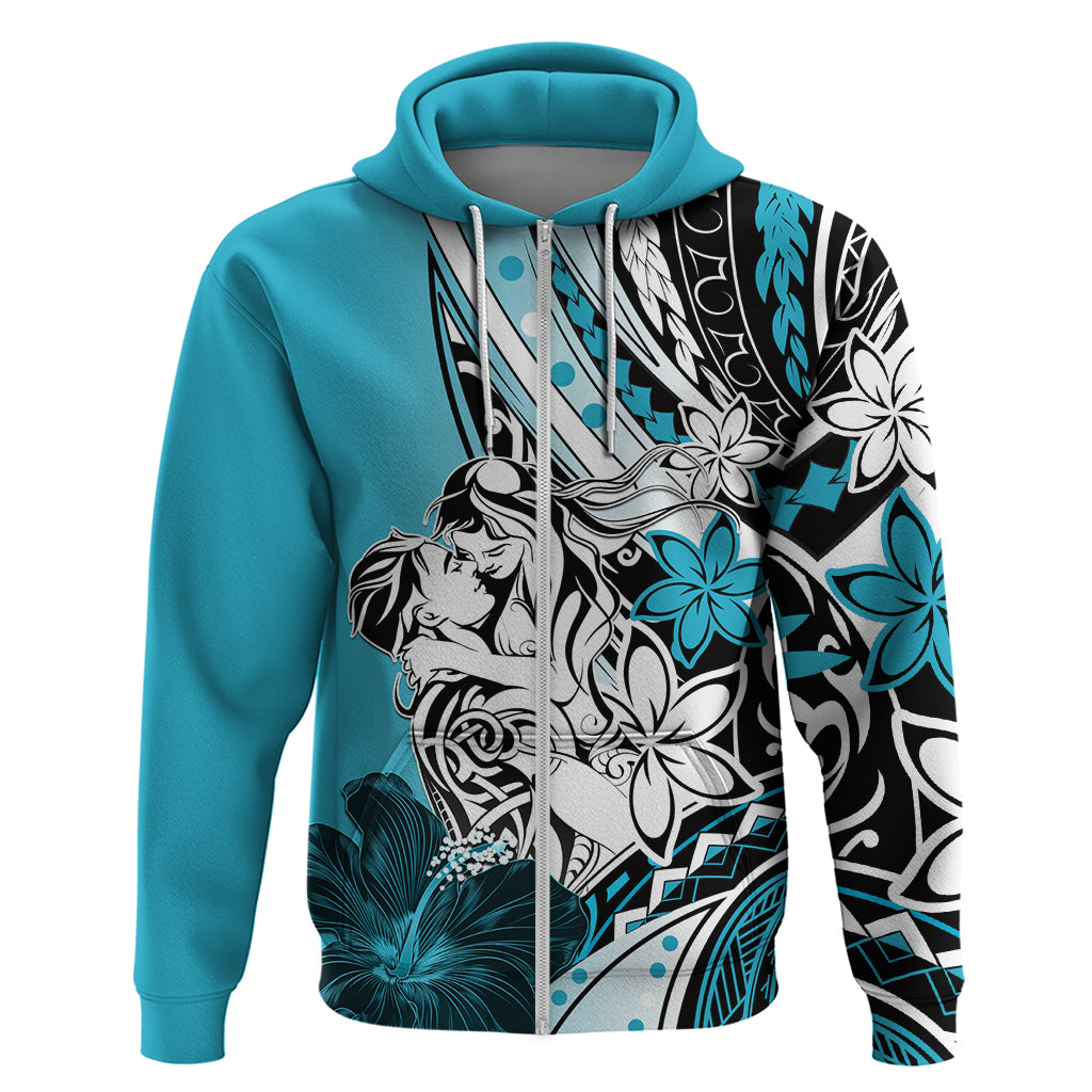 Polynesian Valentine Hoodie Couple Floral Unique Sky Blue Version LT01 Zip Hoodie Sky - Polynesian Pride