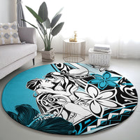 Polynesian Valentine Round Carpet Couple Floral Unique Sky Blue Version LT01 - Polynesian Pride