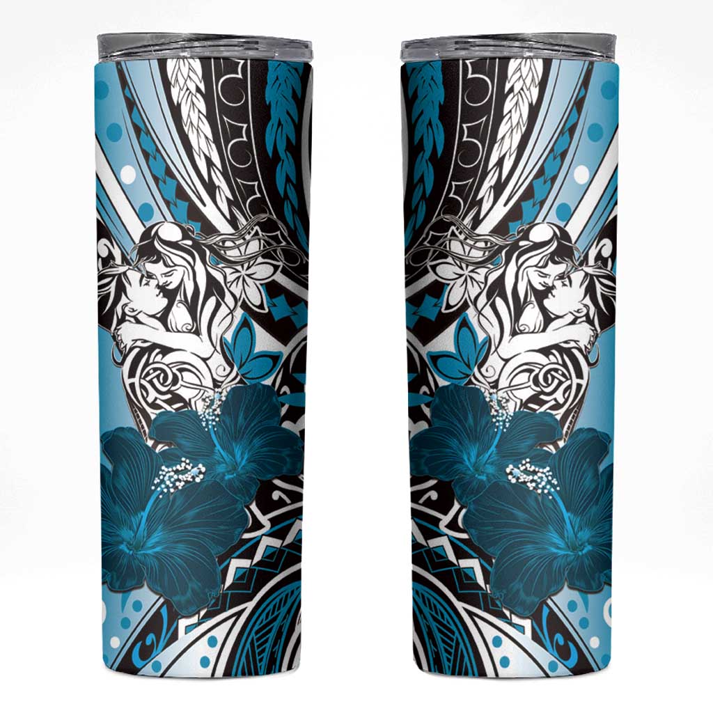 Polynesian Valentine Skinny Tumbler Couple Floral Unique Sky Blue Version