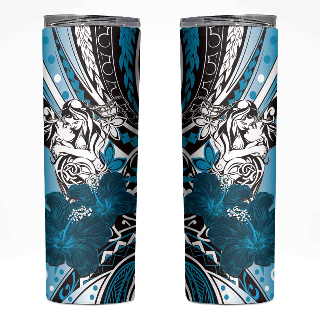 Polynesian Valentine Skinny Tumbler Couple Floral Unique Sky Blue Version