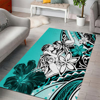 Polynesian Valentine Area Rug Couple Floral Unique Turquoise Version LT01 - Polynesian Pride