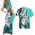 Polynesian Valentine Couples Matching Short Sleeve Bodycon Dress and Hawaiian Shirt Couple Floral Unique Turquoise Version LT01 - Polynesian Pride