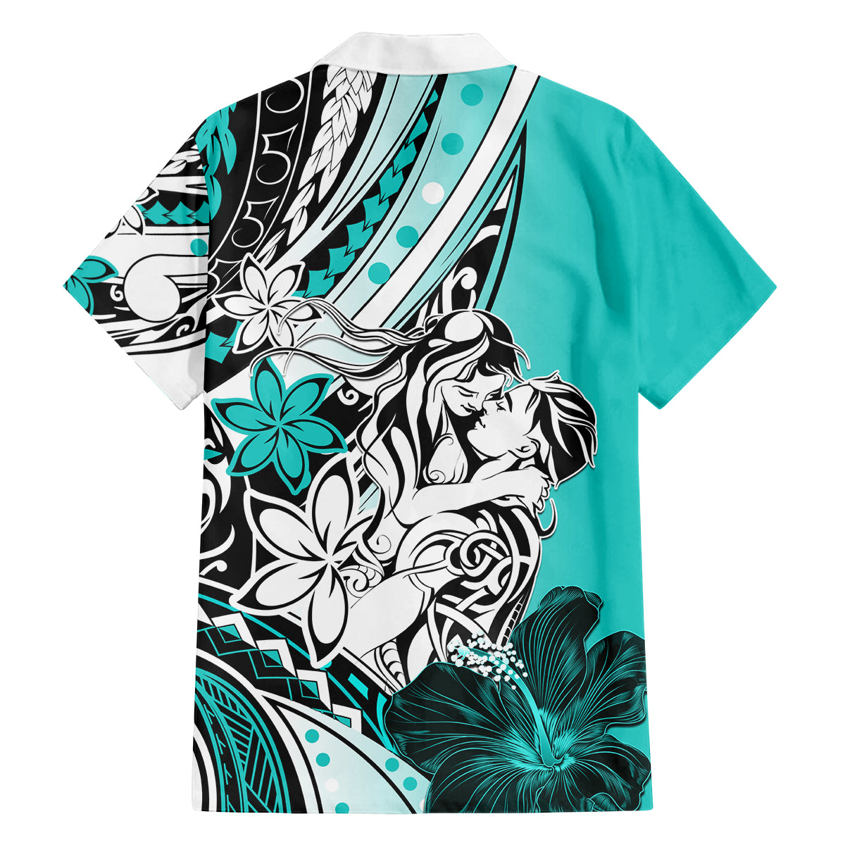 Polynesian Valentine Family Matching Long Sleeve Bodycon Dress and Hawaiian Shirt Couple Floral Unique Turquoise Version LT01 - Polynesian Pride