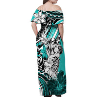 Polynesian Valentine Family Matching Off Shoulder Maxi Dress and Hawaiian Shirt Couple Floral Unique Turquoise Version LT01 - Polynesian Pride