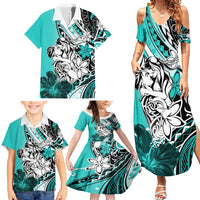 Polynesian Valentine Family Matching Summer Maxi Dress and Hawaiian Shirt Couple Floral Unique Turquoise Version LT01 - Polynesian Pride