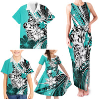 Polynesian Valentine Family Matching Tank Maxi Dress and Hawaiian Shirt Couple Floral Unique Turquoise Version LT01 - Polynesian Pride