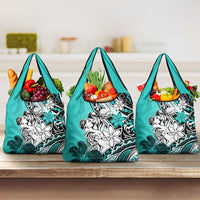 Polynesian Valentine Grocery Bag Couple Floral Unique Turquoise Version