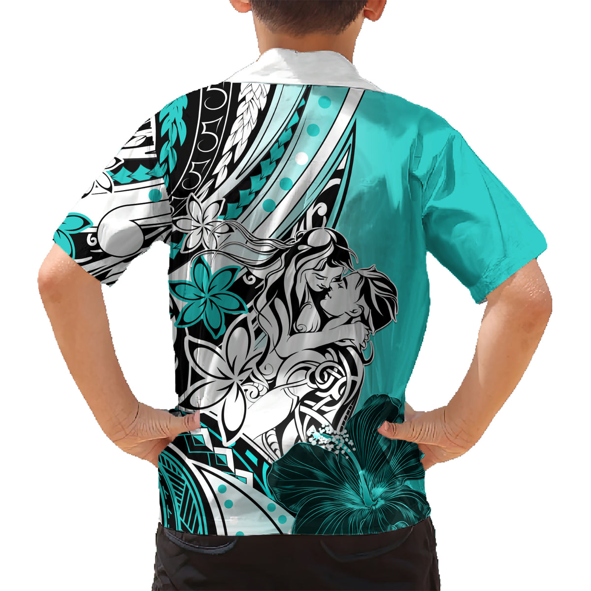 Polynesian Valentine Kid Hawaiian Shirt Couple Floral Unique Turquoise Version LT01 - Polynesian Pride