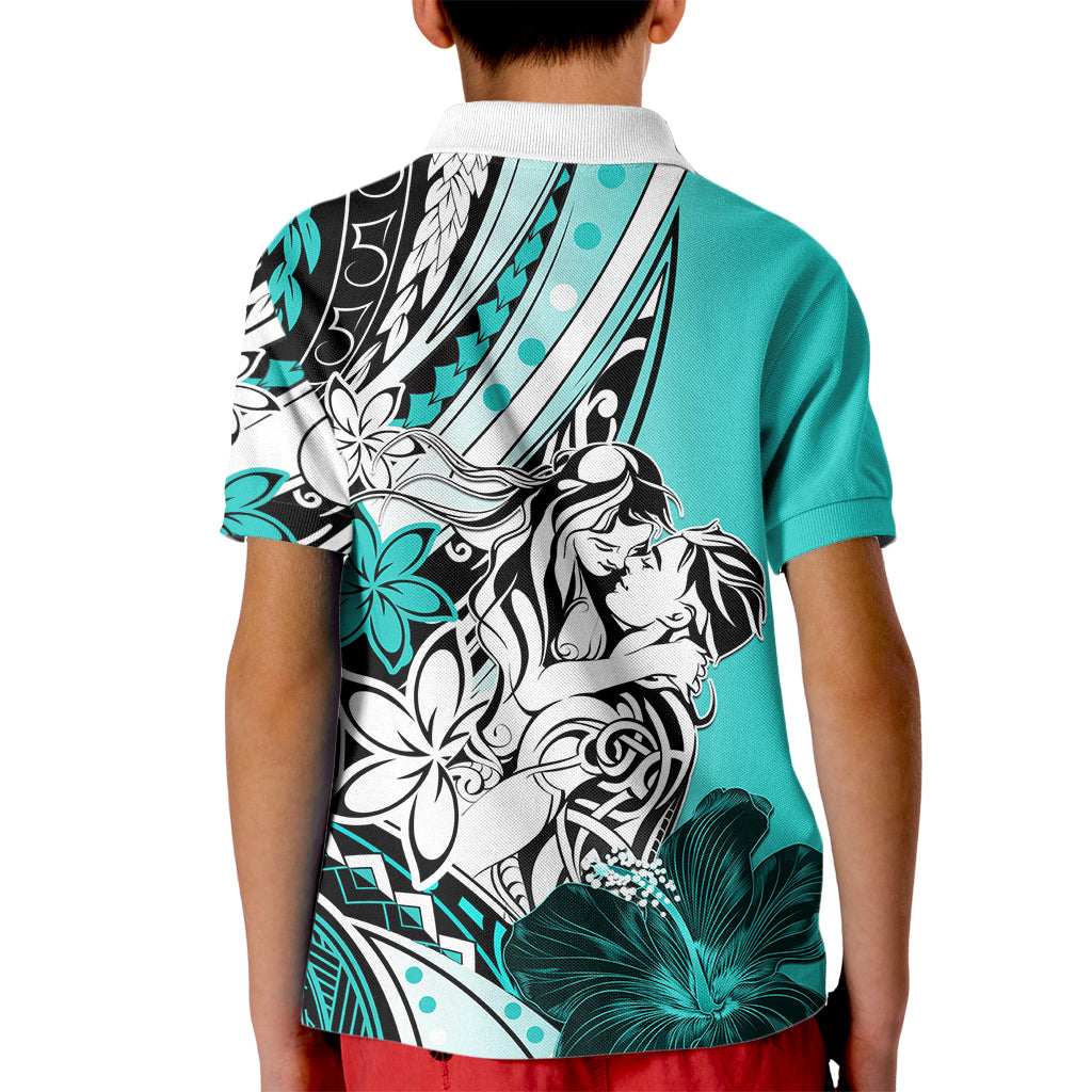 Polynesian Valentine Kid Polo Shirt Couple Floral Unique Turquoise Version LT01 - Polynesian Pride