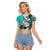 Polynesian Valentine Raglan Cropped T Shirt Couple Floral Unique Turquoise Version LT01 Female Turquoise - Polynesian Pride