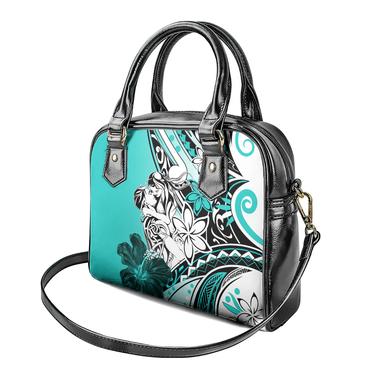 Polynesian Valentine Shoulder Handbag Couple Floral Unique Turquoise Version LT01 - Polynesian Pride