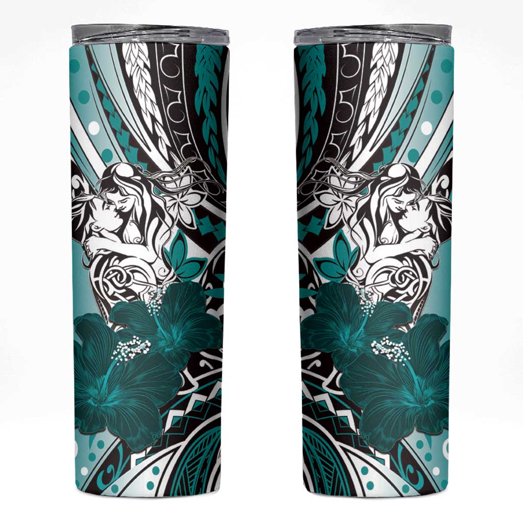 Polynesian Valentine Skinny Tumbler Couple Floral Unique Teal Version