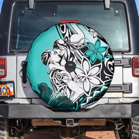 Polynesian Valentine Spare Tire Cover Couple Floral Unique Turquoise Version LT01 - Polynesian Pride