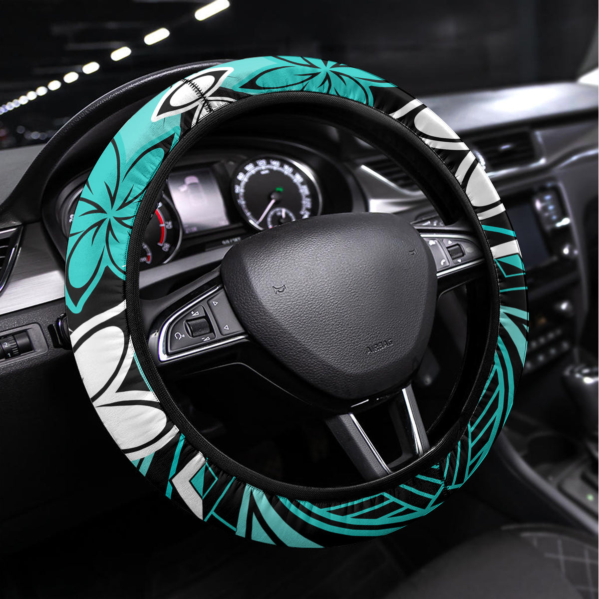 Polynesian Valentine Steering Wheel Cover Couple Floral Unique Turquoise Version LT01 Universal Fit Turquoise - Polynesian Pride