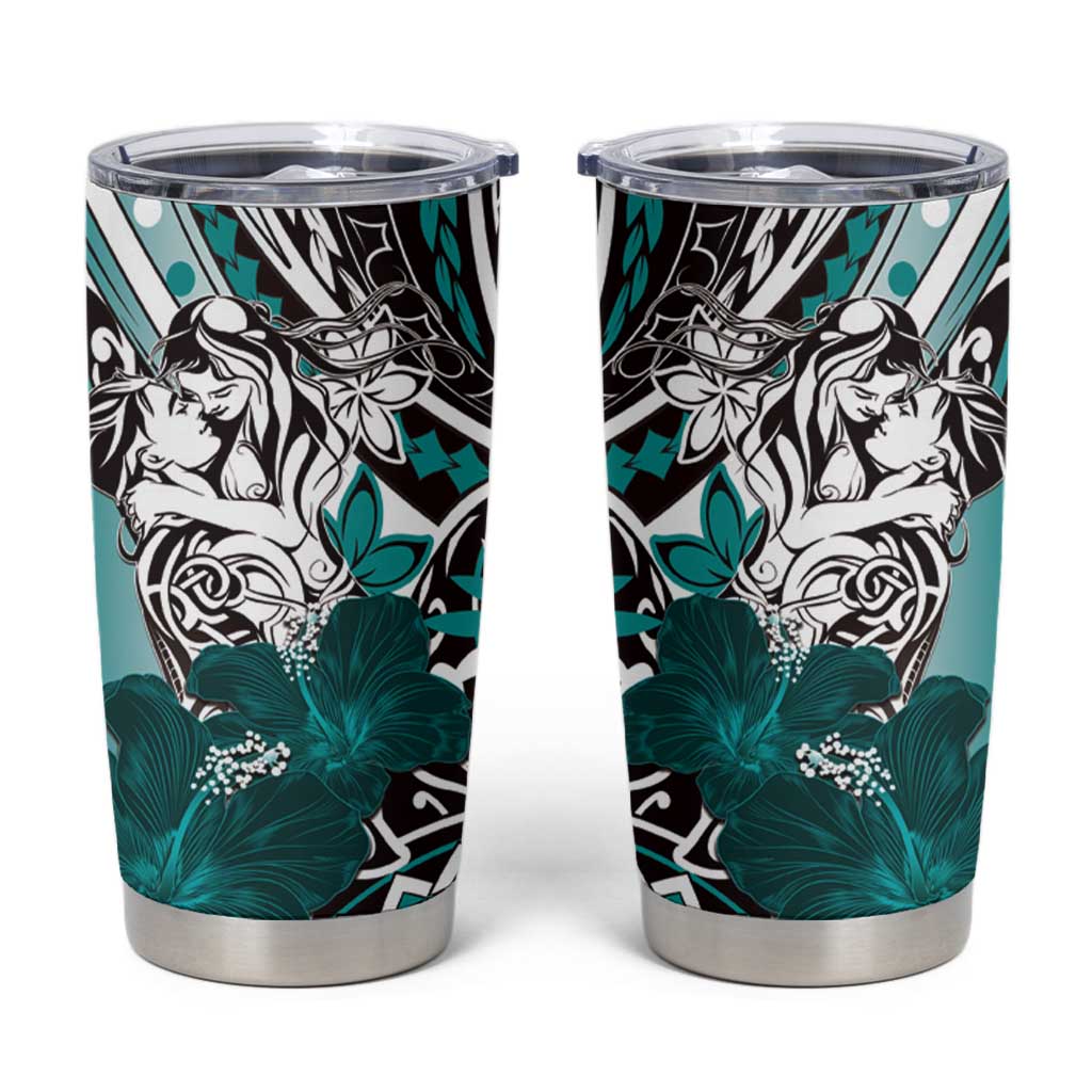 Polynesian Valentine Tumbler Cup Couple Floral Unique Teal Version