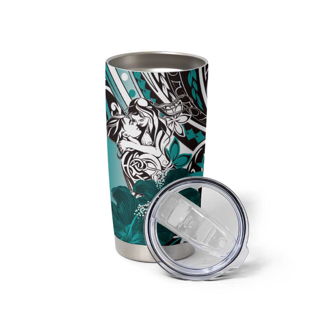Polynesian Valentine Tumbler Cup Couple Floral Unique Teal Version