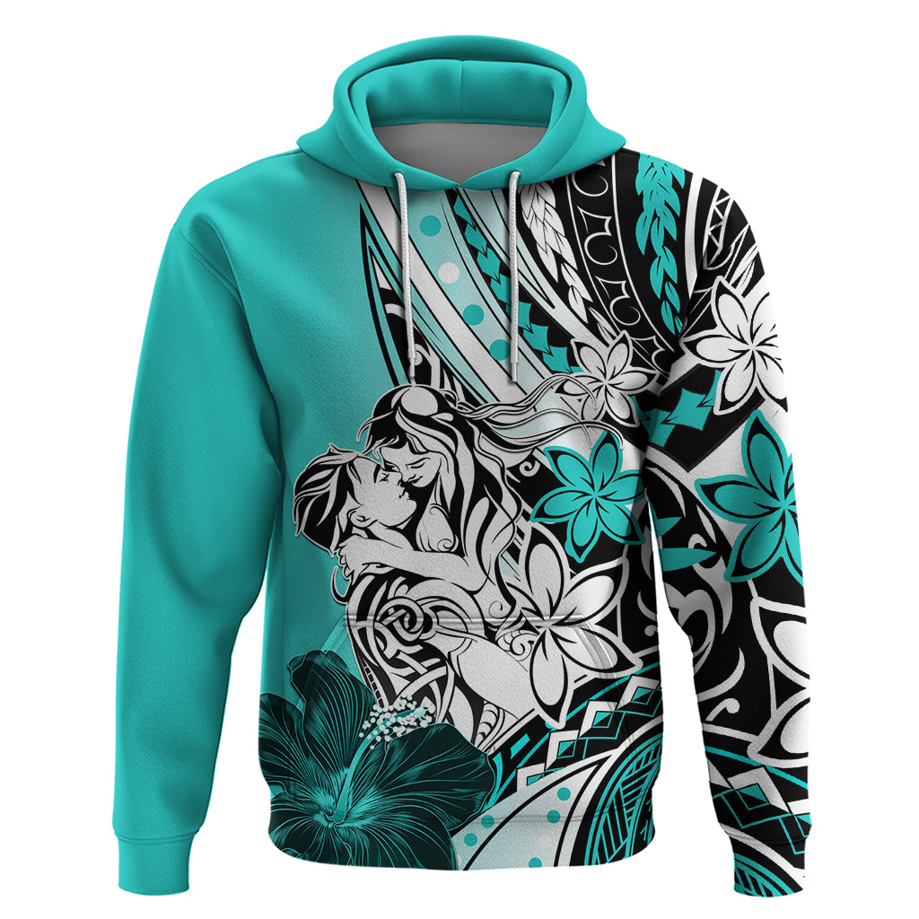 Polynesian Valentine Zip Hoodie Couple Floral Unique Turquoise Version LT01 Pullover Hoodie Turquoise - Polynesian Pride