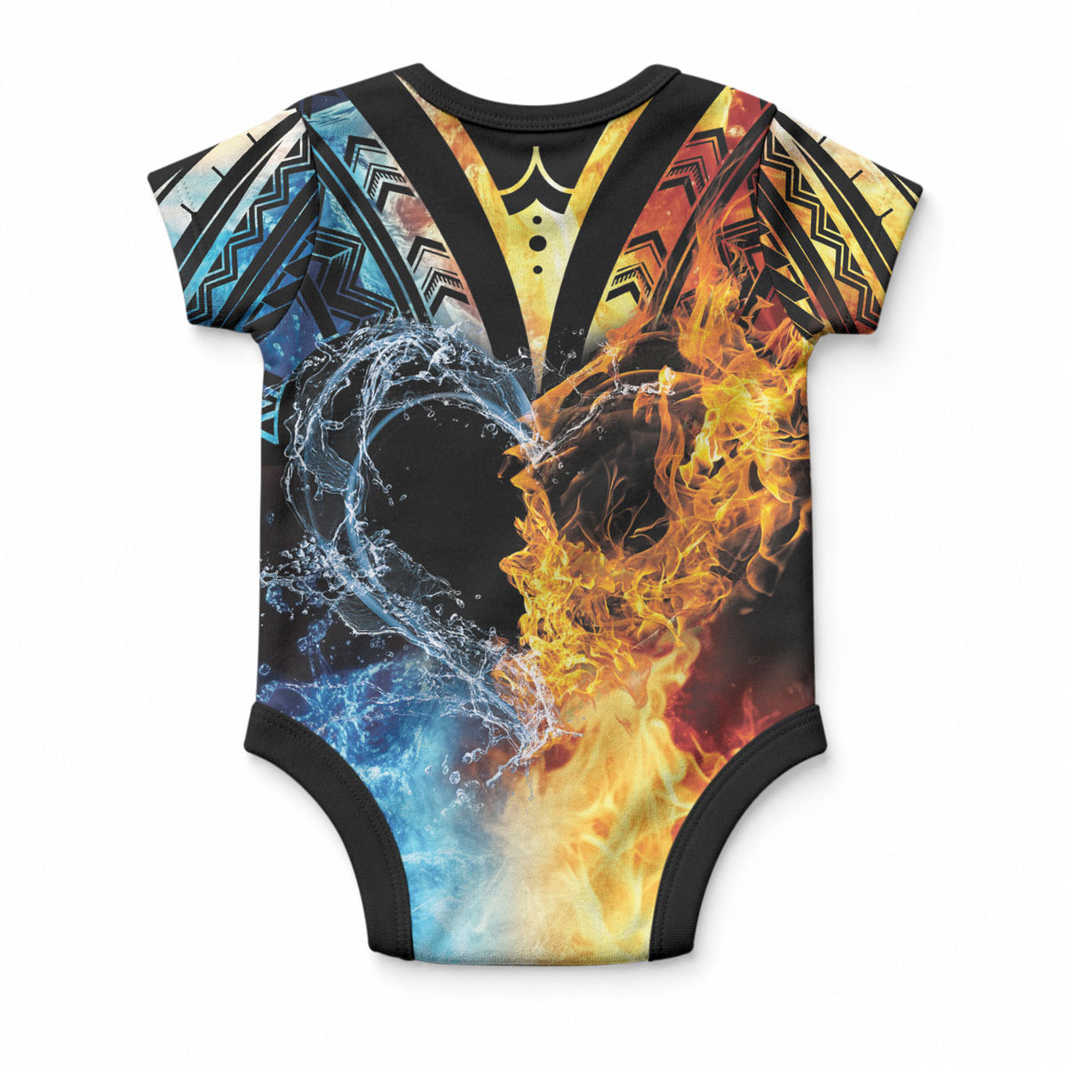 Personalised Polynesian Heart In Fire And Water Baby Onesie Romantic Elements LT01 - Polynesian Pride